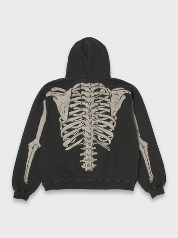 SKELETON ZIP HOODIE PIGMENT DYED - CHARCOAL