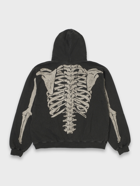 SKELETON ZIP HOODIE PIGMENT DYED - CHARCOAL