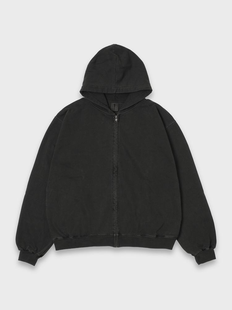 SKELETON ZIP HOODIE PIGMENT DYED - CHARCOAL