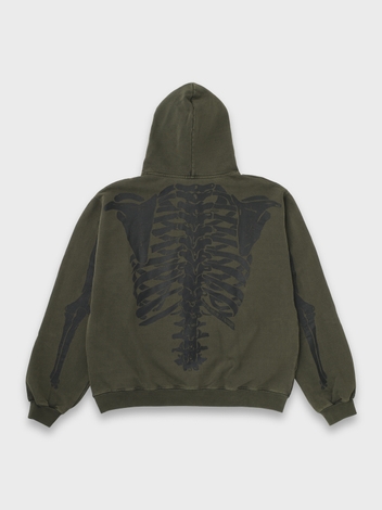 SKELETON ZIP HOODIE PIGMENT DYED - KHAKI