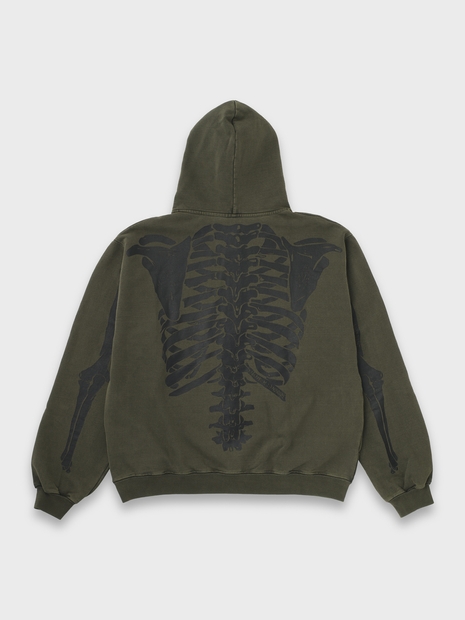 SKELETON ZIP HOODIE PIGMENT DYED - KHAKI