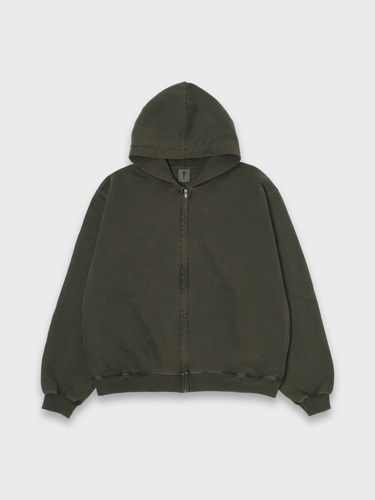 SKELETON ZIP HOODIE PIGMENT DYED - KHAKI