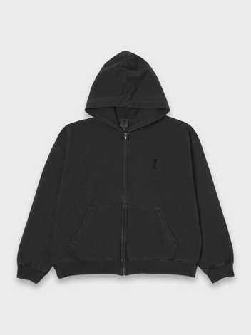 LOGO ZIP HOODIE PIGMENT DYED - CHARCOAL