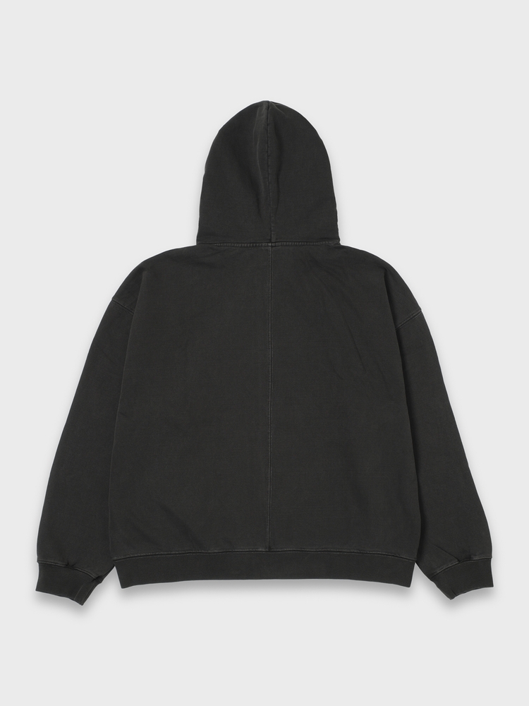 LOGO ZIP HOODIE PIGMENT DYED - CHARCOAL