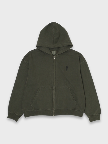 LOGO ZIP HOODIE PIGMENT DYED - KHAKI