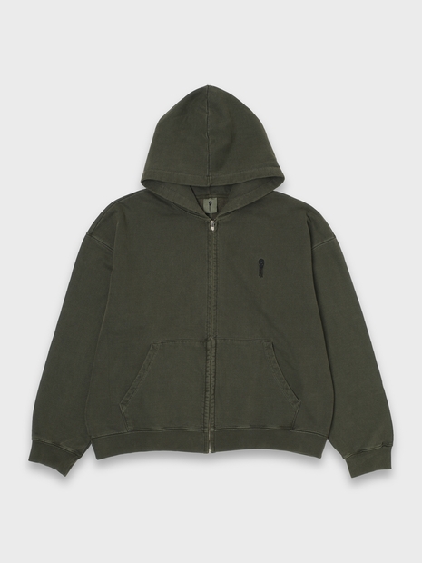 LOGO ZIP HOODIE PIGMENT DYED - KHAKI