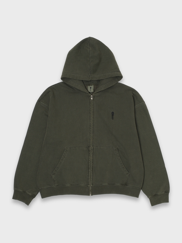 LOGO ZIP HOODIE PIGMENT DYED - KHAKI