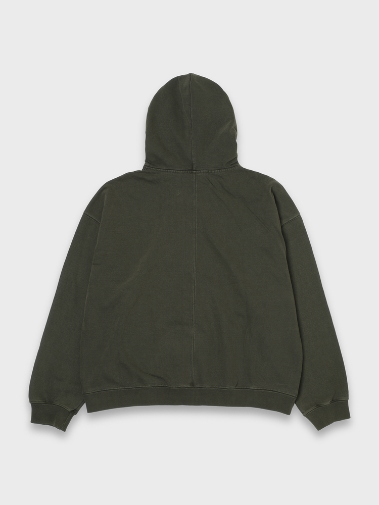 LOGO ZIP HOODIE PIGMENT DYED - KHAKI