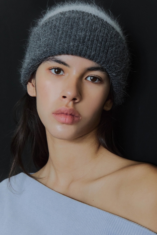 STRIPE ANGORA BEANIE / GREY