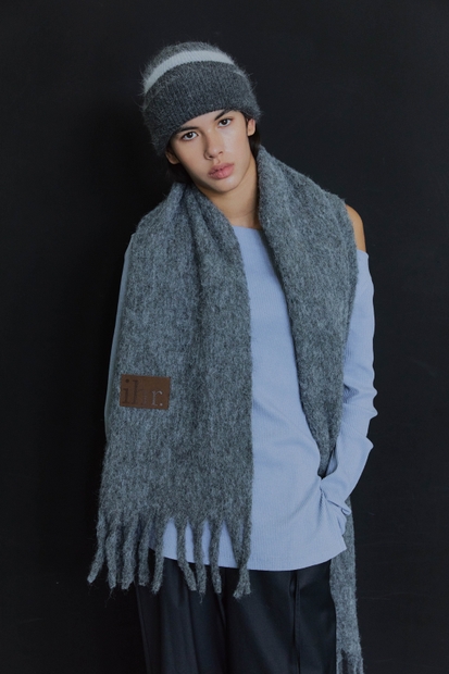  WOOL MIXED BOLD MUFFLER / CHARCOAL