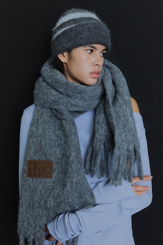  WOOL MIXED BOLD MUFFLER / CHARCOAL