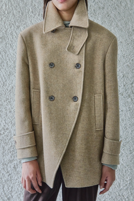 MERINO WOOL PEA COAT / BIEGE