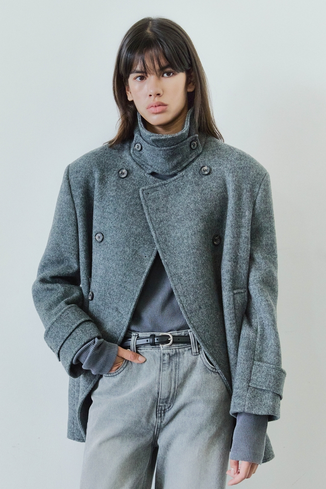 MERINO WOOL PEA COAT / CHARCOAL