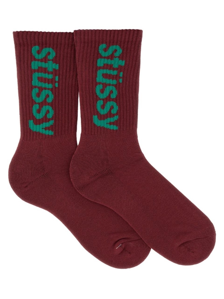 스투시 FW23 HELVETICA SOCKS FA138845_WINE/FOREST BORDEAUX