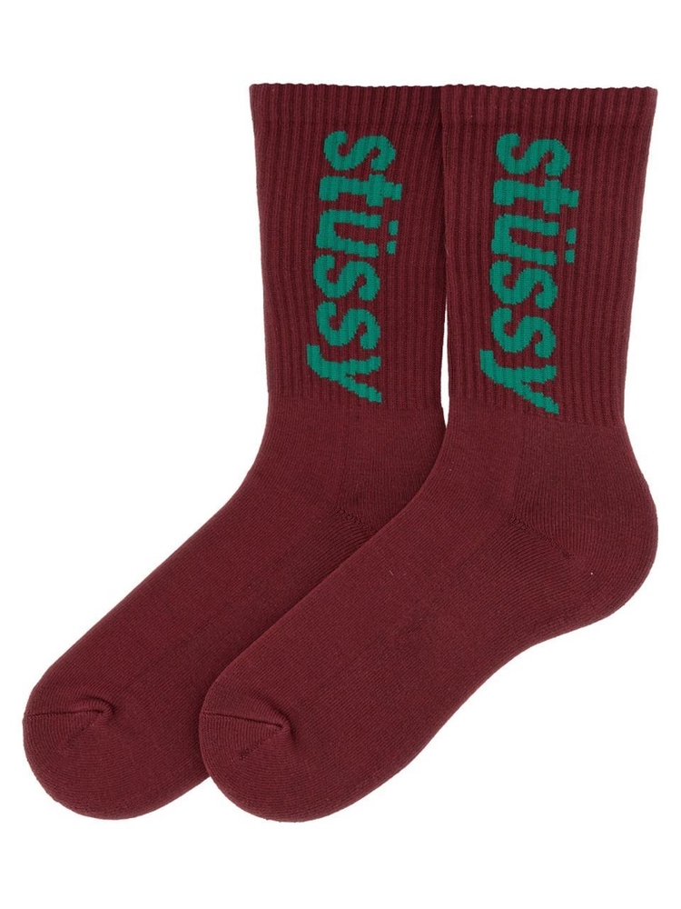 스투시 FW23 HELVETICA SOCKS FA138845_WINE/FOREST BORDEAUX