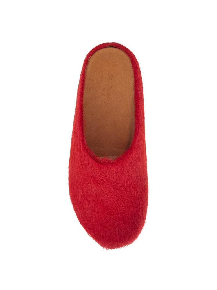 마르니 SS25 long-haired fur-lined clog SBMS004601P4122 RED