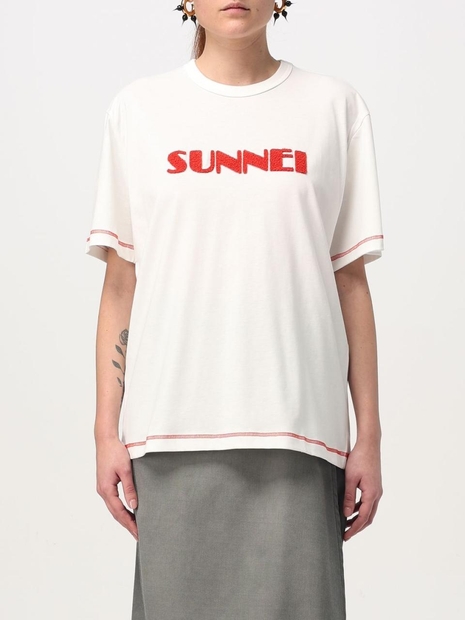 써네이 FW24 Sunnei Organic Cotton T-Shirt with Sponge Logo RTWXJER020 8151 White