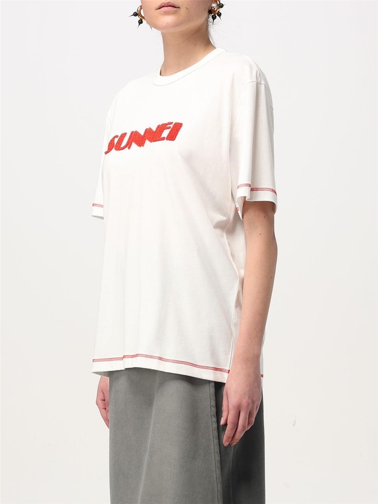 써네이 FW24 Sunnei Organic Cotton T-Shirt with Sponge Logo RTWXJER020 8151 White