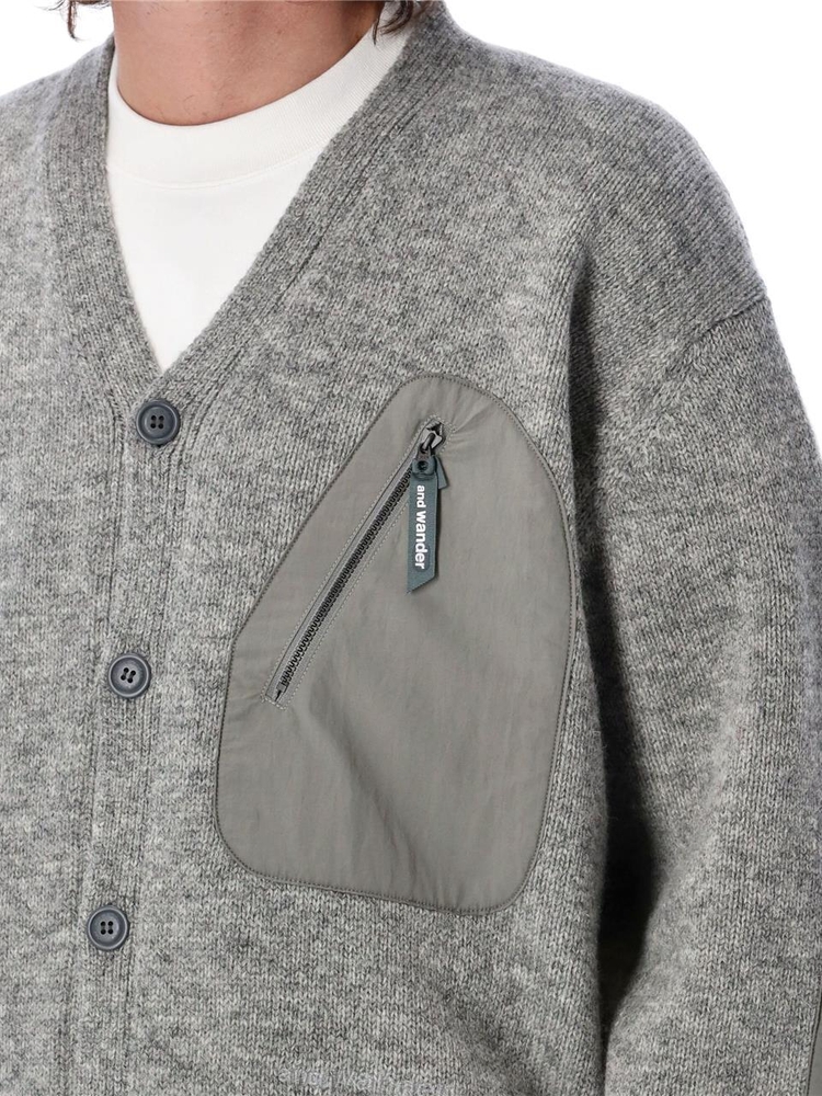 앤드원더 FW24 And Wander 62 Shetland wool cardigan Grey 5744284160020 Grey