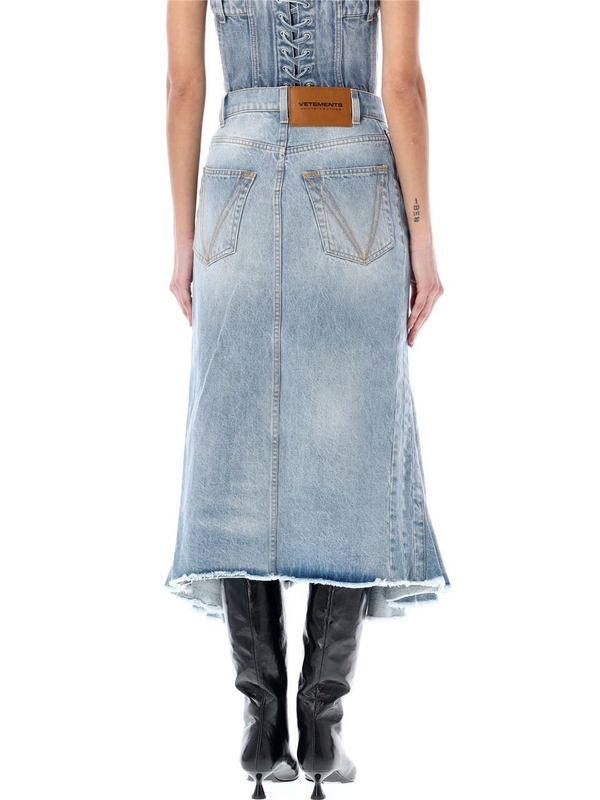 베트멍 SS24 Vetements Cotton Flared denim midi skirt Blue WE64SK700NDENIMBLUE Blue