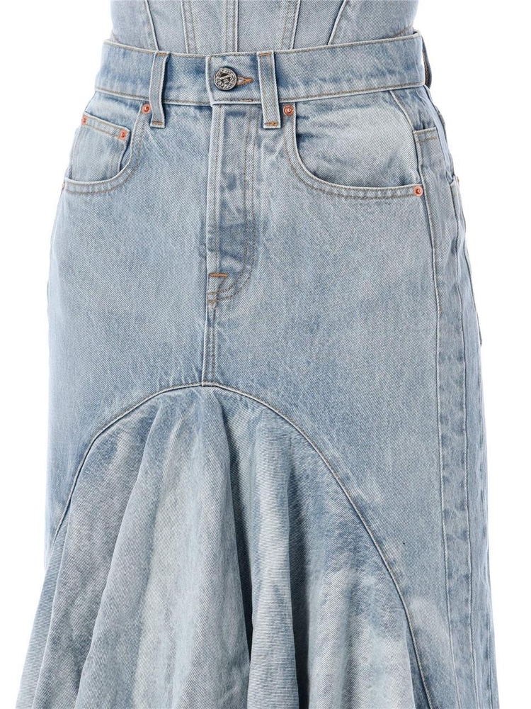 베트멍 SS24 Vetements Cotton Flared denim midi skirt Blue WE64SK700NDENIMBLUE Blue