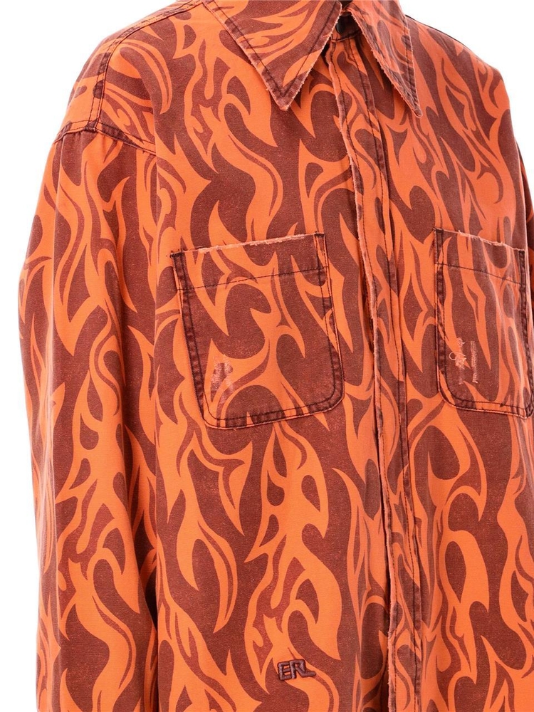 이알엘 SS24 ERL Denim Printed Flame Shirt ERL08J012C1 ORANGE FLAME