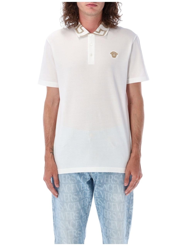 베르사체 FW24 Versace Greca short-sleeved polo shirt White A874021A061991W000 White