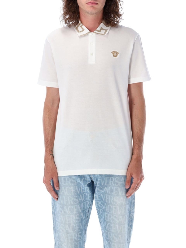 베르사체 FW24 Versace Greca short-sleeved polo shirt White A874021A061991W000 White