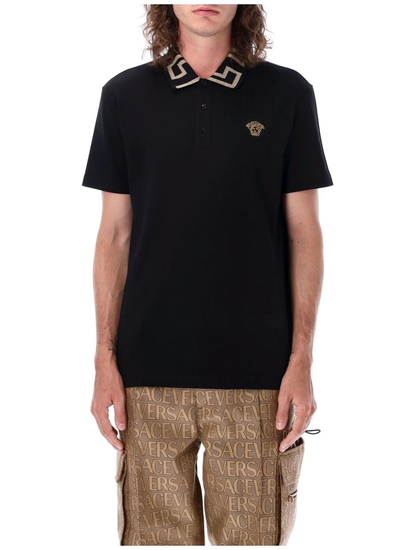 베르사체 FW24 Versace Greca short-sleeved polo shirt Black A874021A061991B000 Black