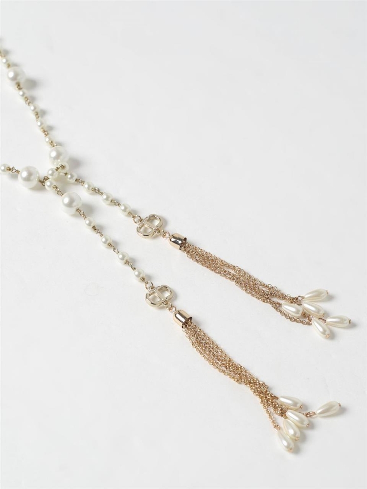 트윈셋 FW24 Oval T Twinset necklace in brass with synthetic pearls 242TA4052 11748 White