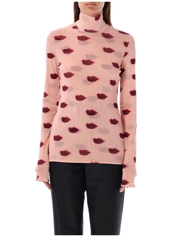 스텔라 매카트니 FW24 Stella McCartney Lips-Print Long Sleeve Top 6J03483SPZ455765 DUSTY ROSE