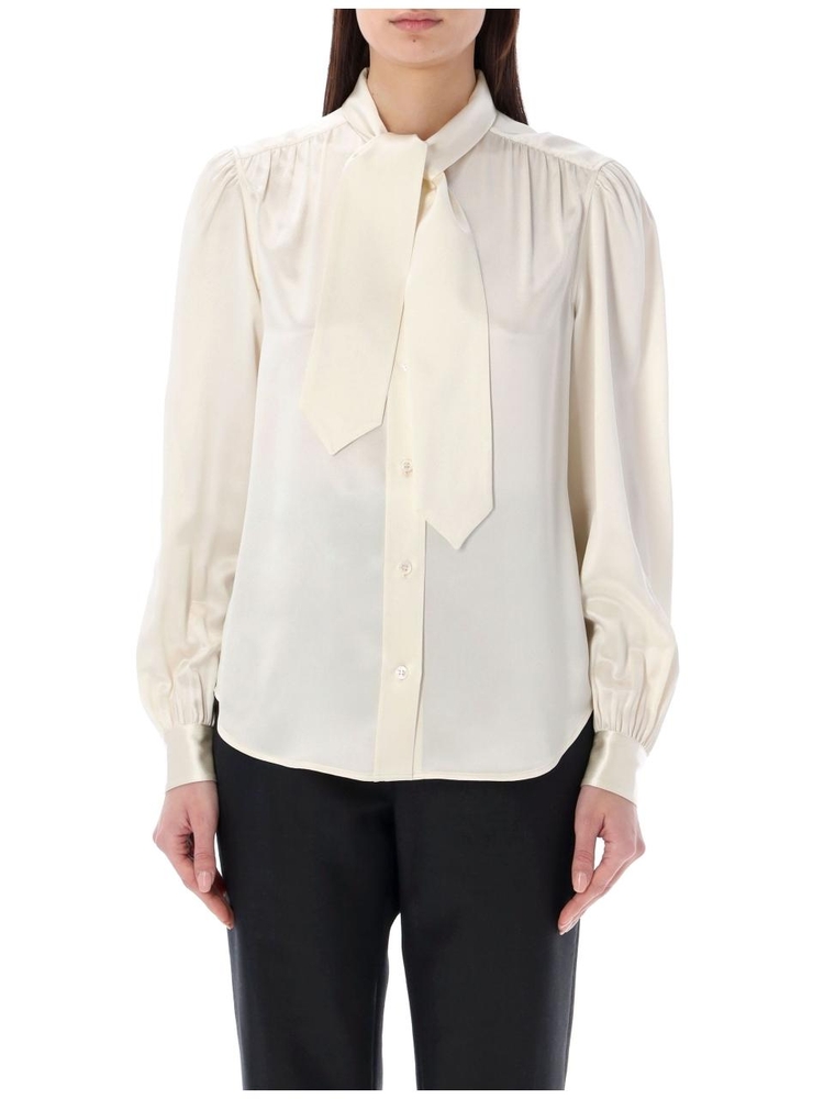 생로랑 SS24 Saint Laurent Lavalliere Silk Shirt White 650235Y001W9601 White