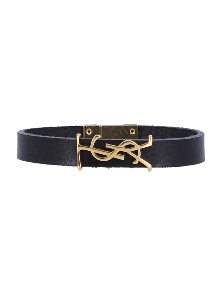 생로랑 FW24 Saint Laurent Cassandre leather bracelet Black 7088150IH0J1000 Black