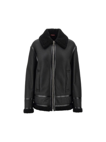 구찌 FW24 GUCCI SHEARLING BIKER LEATHER JACKET 793486XSAFI1000-1000 Black