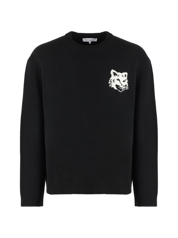 메종키츠네 FW24 Crew-neck wool sweater NM00808KM0329AGGIUNTA_P199 black