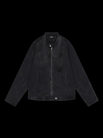 Curved Biker Denim Jacket_Black