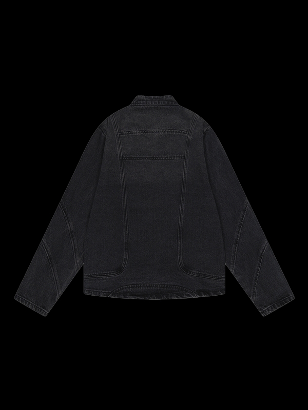 Curved Biker Denim Jacket_Black