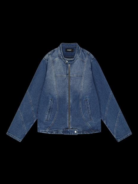 Curved Biker Denim Jacket_Blue