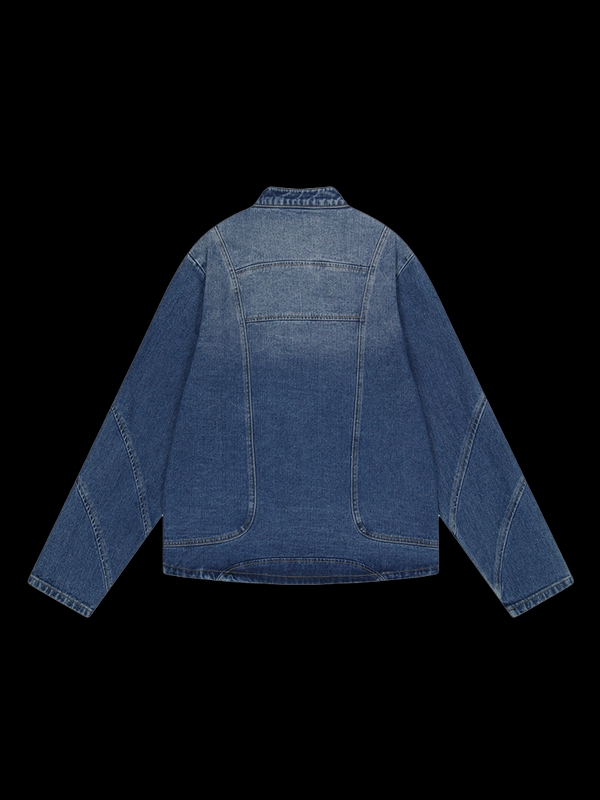 Curved Biker Denim Jacket_Blue