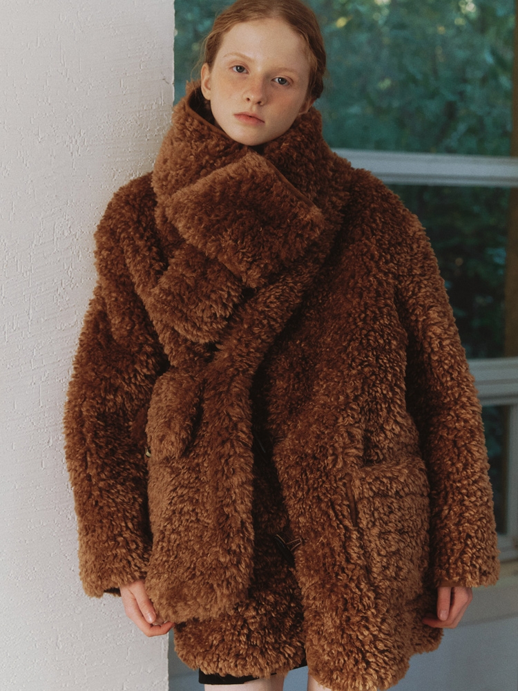 Muffler Set Eco Fur Half Coat - brown