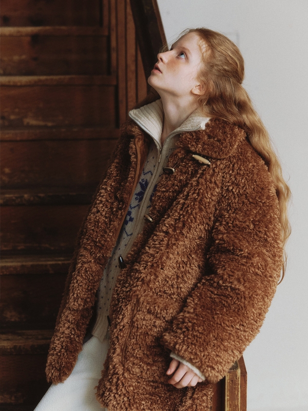 Muffler Set Eco Fur Half Coat - brown