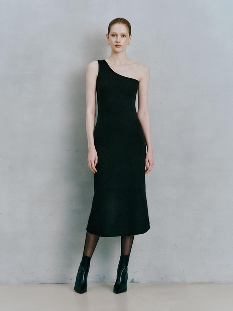 IT_One shoulder knit dress_BLACK