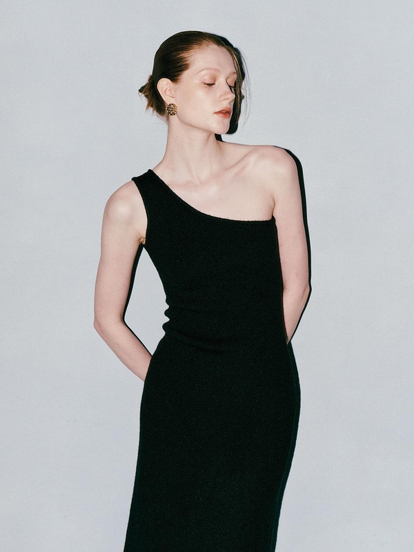 IT_One shoulder knit dress_BLACK