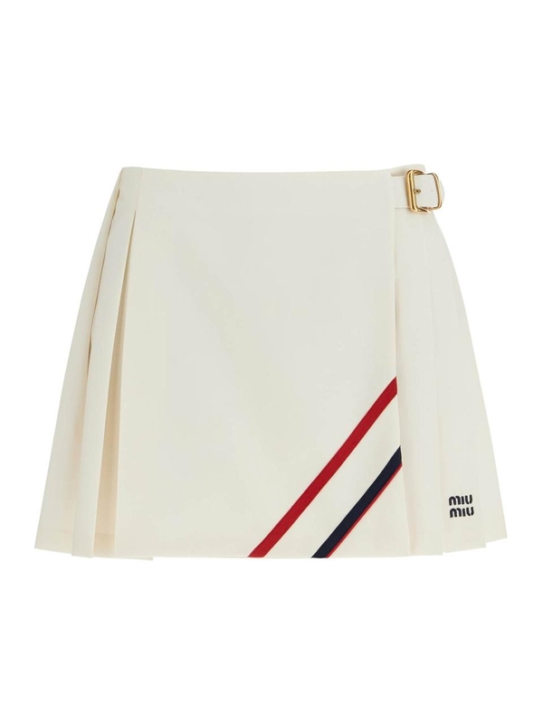 미우미우 SS25 pleated wool mini skirt MG2350 16DJ NATURALE