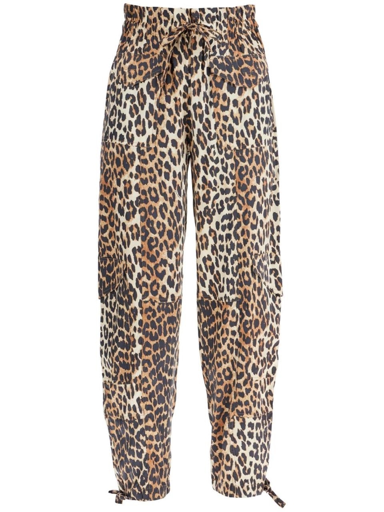 가니 SS25 leopard print satin cargo pants W0324 LEOPARD