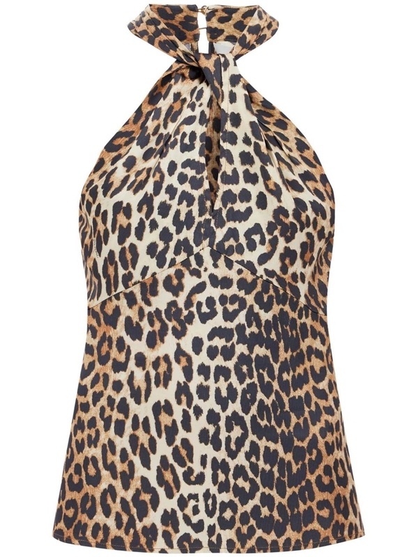 가니 SS25 leopard print satin top for W0323 LEOPARD