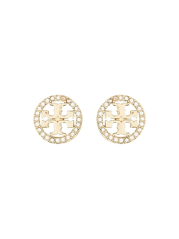 토리버치 SS25 ORECCHINI CIRCLE-STUD CRYSTAL LOGO 53422_783 GOLD