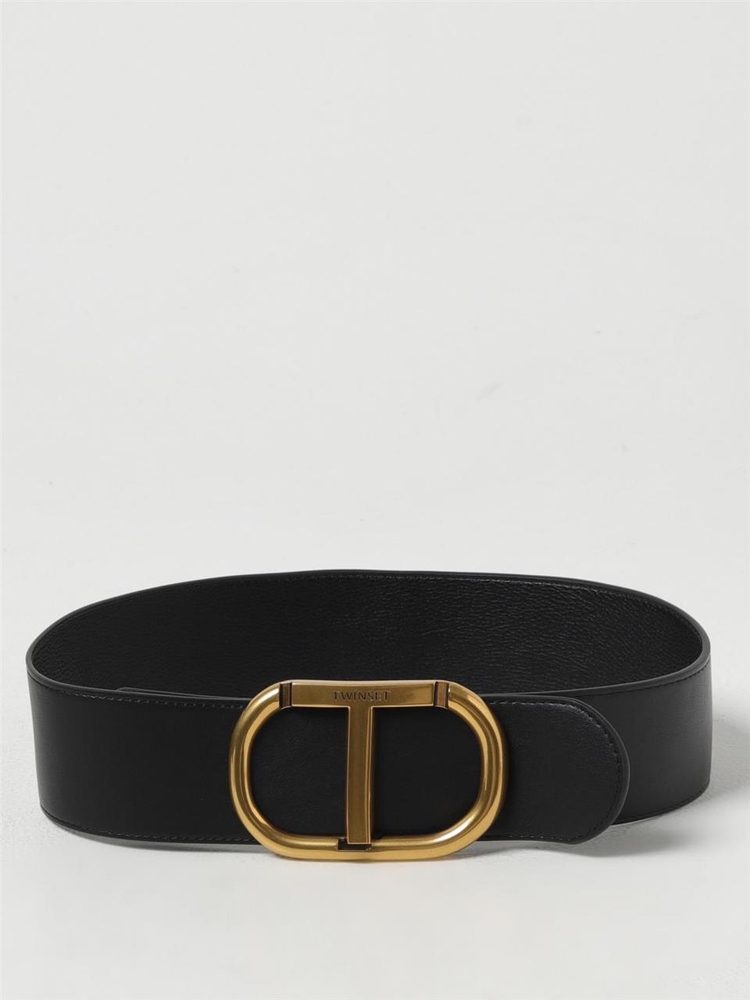 트윈셋 FW24 Twinset Oval T Faux Leather Belt 242TA4680 00006 Black