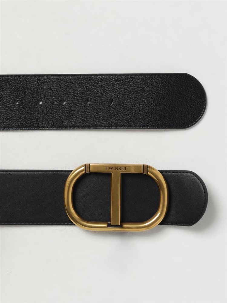 트윈셋 FW24 Twinset Oval T Faux Leather Belt 242TA4680 00006 Black