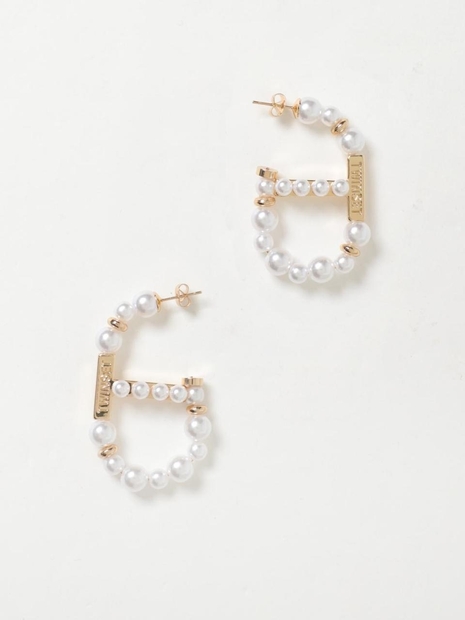 트윈셋 FW24 Oval T Twinset earrings in brass and synthetic pearls 242TA4051 11748 White